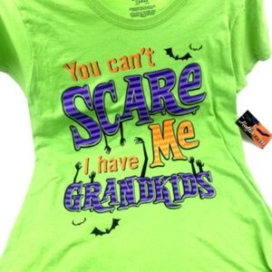 Womens Shirt Top Size Small 4/6 Halloween Grandkids Scare me Green Glitter